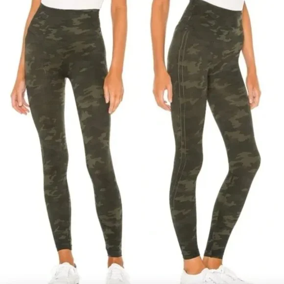 Spanx Revolve Look at Me Now Seamless Leggings Shaping Tights Green Camo Size S - Picture 6 of 9